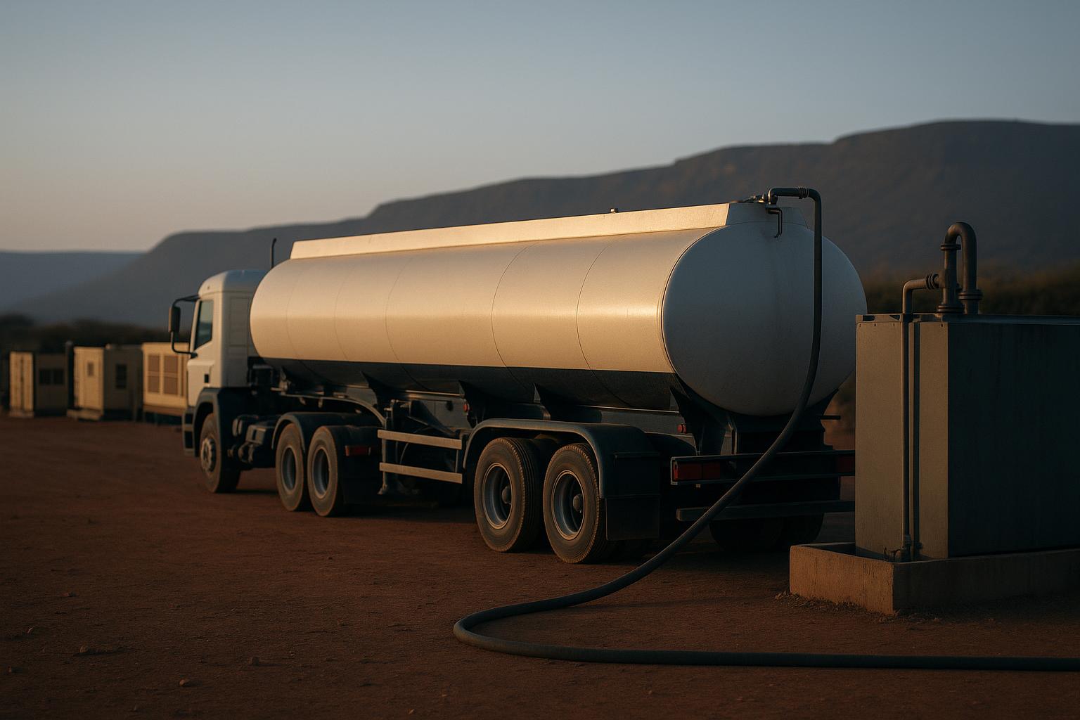 A fuel tanker discharging into a customer's storage tank at a remote site
